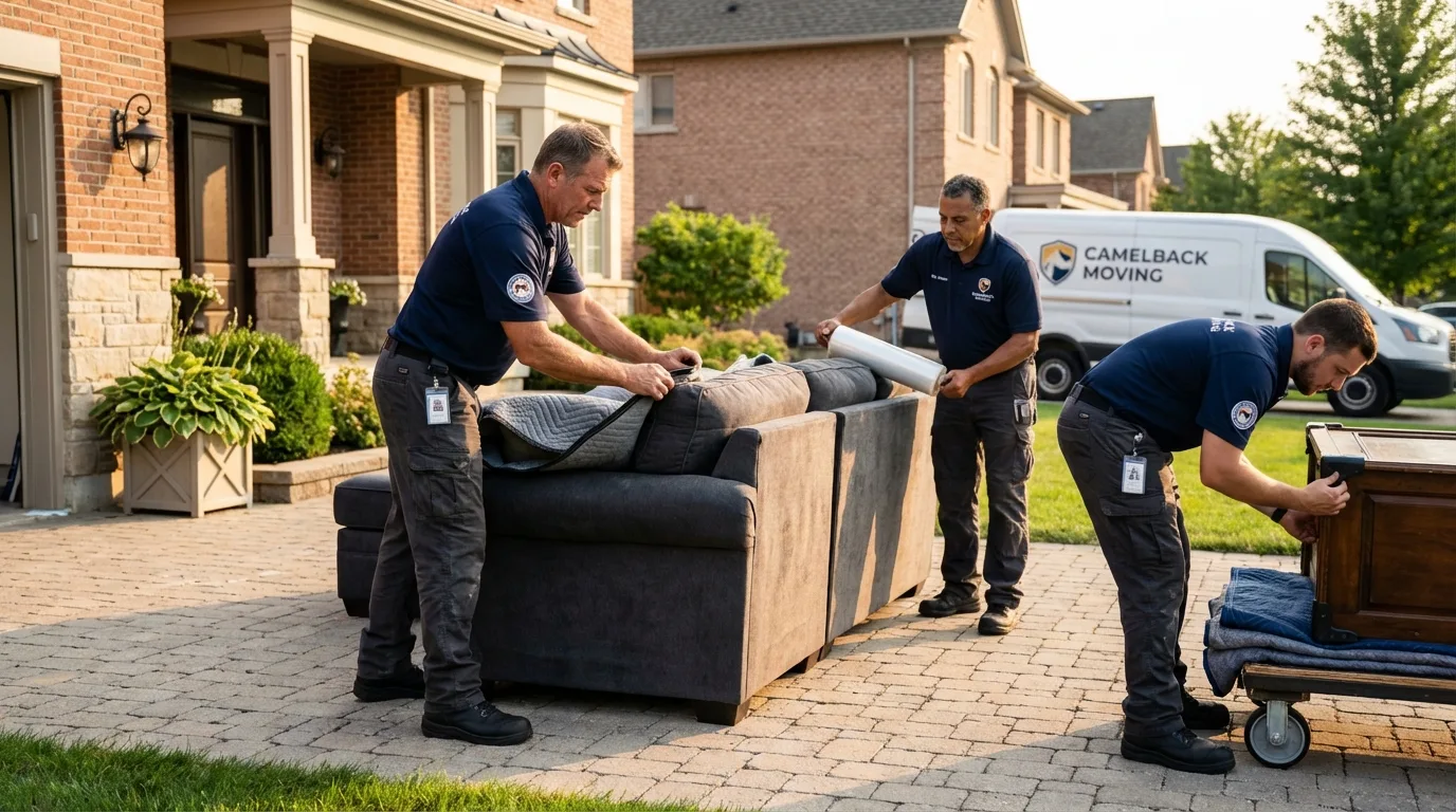 Large estate moving crew wrapping furniture in Fort Bliss, TX