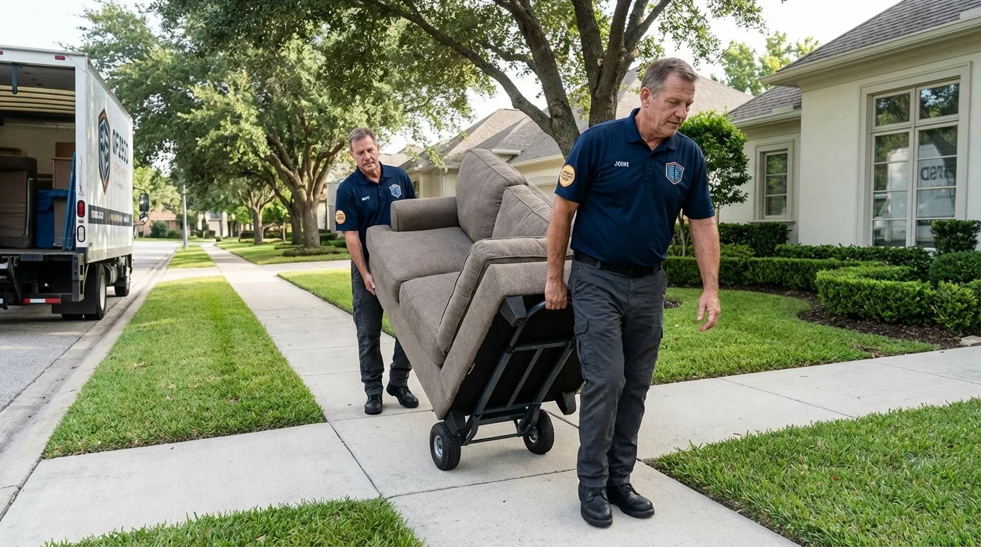 Local residential moving crew loading furniture in Fort Bliss, TX